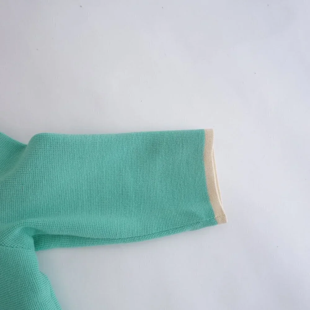 Vintage Teal w White Embroidered Floral Open Front Cardigan Sweater S - Picture 5 of 11